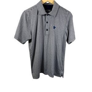 DALLAS COWBOYS AUTHENTIC Men's Striped Short Sleeve Polo Shirt Blue Size Small